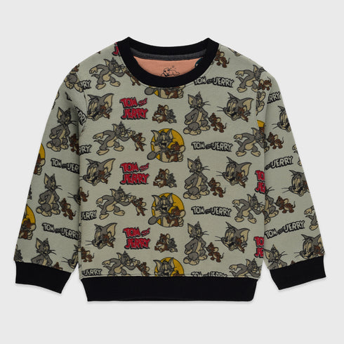 Tom & Jerry Allover Printed Fleece Tracksuit (Light Green)