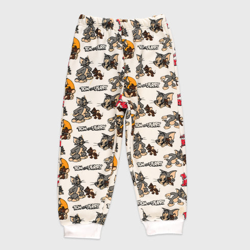 Tom & Jerry Allover Printed Fleece Tracksuit (Ash White)