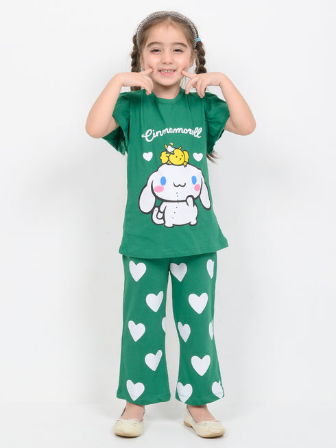 Frill Sleeves Cinnamoroll’s Garden Cotton Trouser Set (Kelly Green)