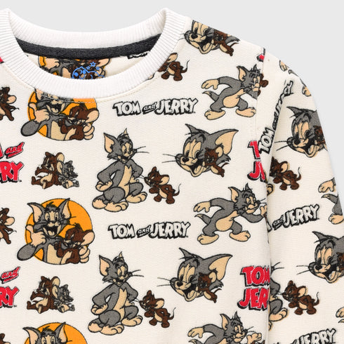 Tom & Jerry Allover Printed Fleece Tracksuit (Ash White)