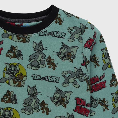 Tom & Jerry Allover Printed Fleece Tracksuit (Green)