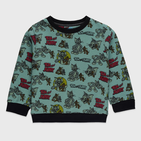 Tom & Jerry Allover Printed Fleece Tracksuit (Green)