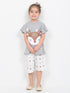 Frill Sleeves Polka Deer Cotton Short Set (Grey & Off-White)