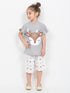 Frill Sleeves Polka Deer Cotton Short Set (Grey & Off-White)