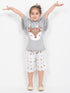 Frill Sleeves Polka Deer Cotton Short Set (Grey & Off-White)