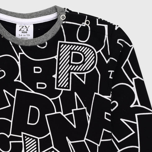 Alphabet Printed Fleece Sweatshirt (Black)