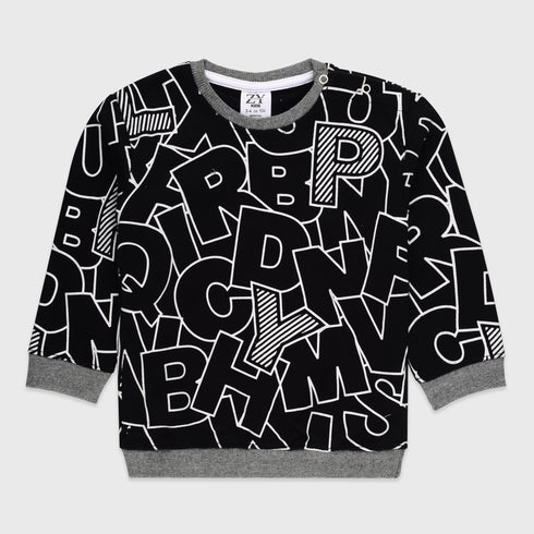 Alphabet Printed Fleece Sweatshirt (Black)