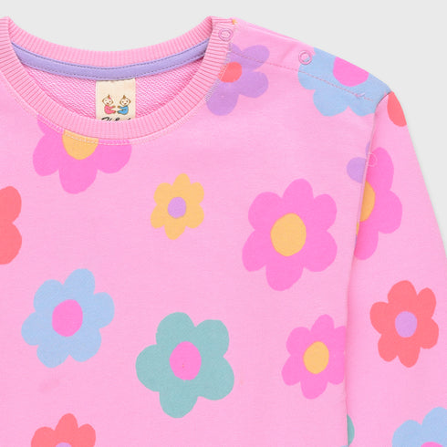 Flowers Printed Terry Sweatshirt (Pink)