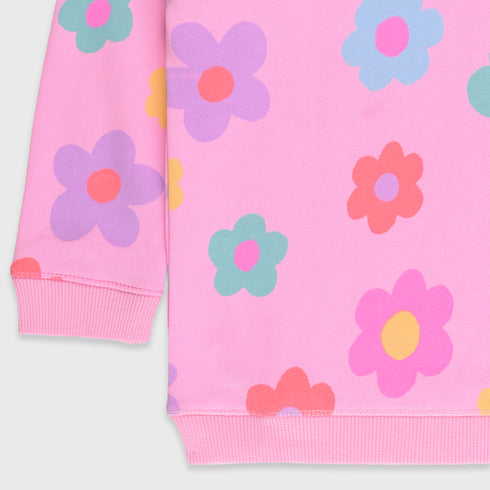 Flowers Printed Terry Sweatshirt (Pink)