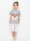 Frill Sleeves Polka Deer Cotton Short Set (Grey & Off-White)