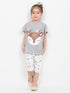 Frill Sleeves Polka Deer Cotton Short Set (Grey & Off-White)