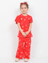 Frill Sleeves Tiny Love Burst Cotton Trouser Set (Cherry Red)