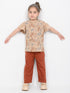 Frill Sleeves Floral Whim Cotton Trouser Set (Beige & Rust)