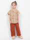 Frill Sleeves Floral Whim Cotton Trouser Set (Beige & Rust)