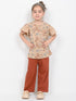 Frill Sleeves Floral Whim Cotton Trouser Set (Beige & Rust)