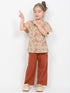 Frill Sleeves Floral Whim Cotton Trouser Set (Beige & Rust)