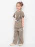 Frill Sleeves Cozy Cats Trouser Set (Light Brown)