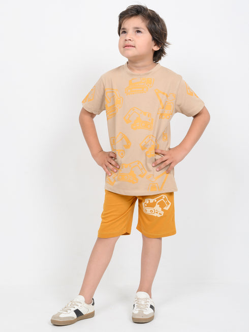 Mini Builder Cotton Short Set (Beige & Musturd)