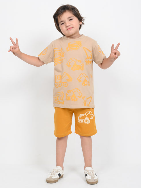 Mini Builder Cotton Short Set (Beige & Musturd)