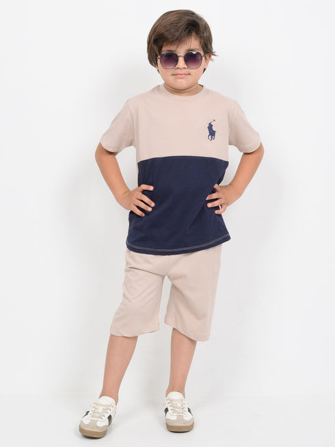The Little Legend Cotton Short Set (Beige & Navy)
