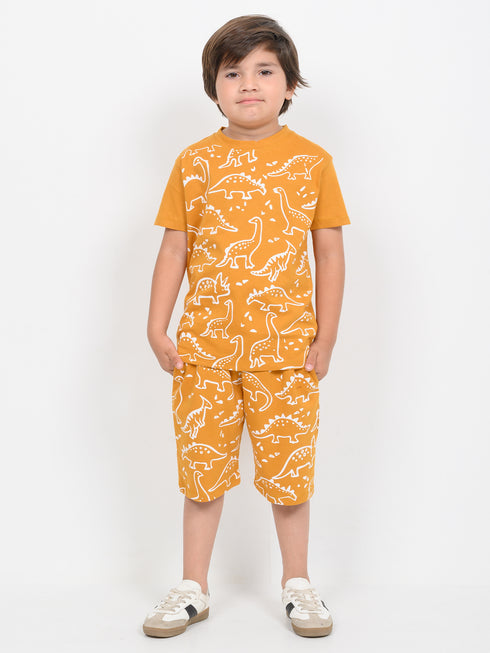 Jurassic Jammies Cotton Short Set (Mustard)