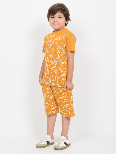 Jurassic Jammies Cotton Short Set (Mustard)
