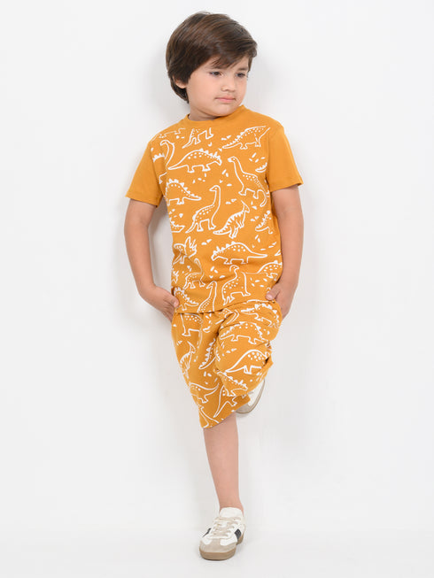 Jurassic Jammies Cotton Short Set (Mustard)