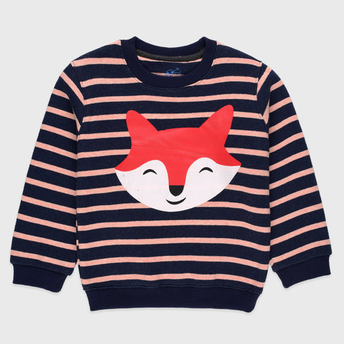 Fox Printed Striped Fleece Tracksuit (Peach/Navy)