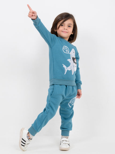 Hungry Shark Themed Fleece Suit (Deep Sea Teal)