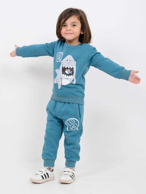 Hungry Shark Themed Fleece Suit (Deep Sea Teal)