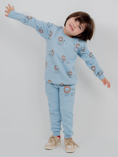 Lion Allover Printed Fleece Suit (Sky Blue)