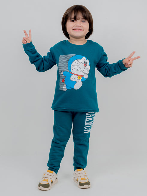 Doraemon Printed Fleece Suit (Deep Blue)