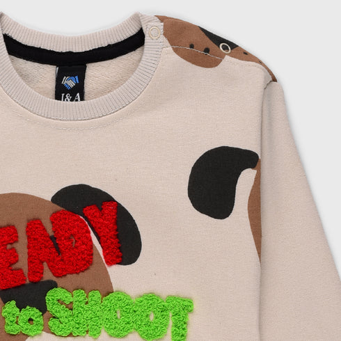 Dog Printed Fleece Sweatshirt (Cream)