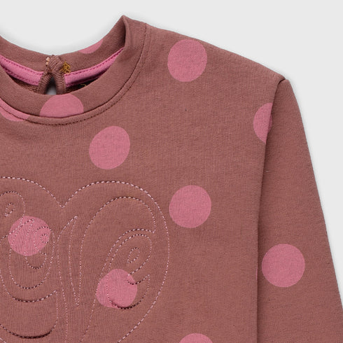 Heart Embossed Fleece Sweatshirt (Brown)