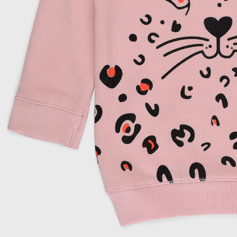 Lion Printed Fleece Sweatshirt (Pink)