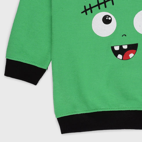 Fleece Printed Sweatshirt (Black-Green)