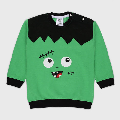 Fleece Printed Sweatshirt (Black-Green)