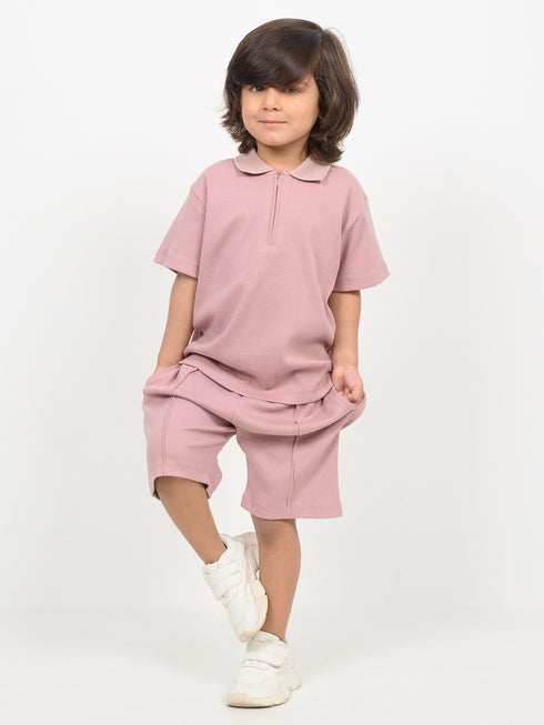 Classic Zip Polo Set (Pink)