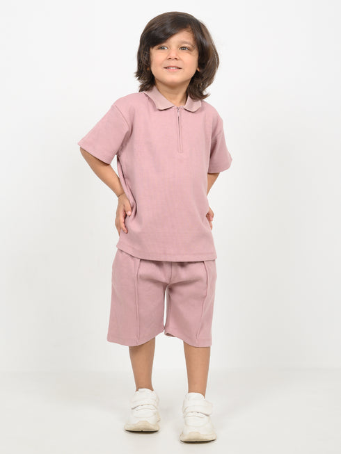Classic Zip Polo Set (Pink)
