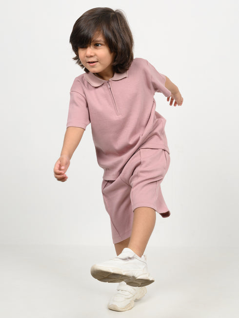 Classic Zip Polo Set (Pink)