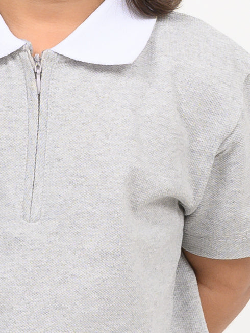 Classic Zip Polo Set (Heather Grey)
