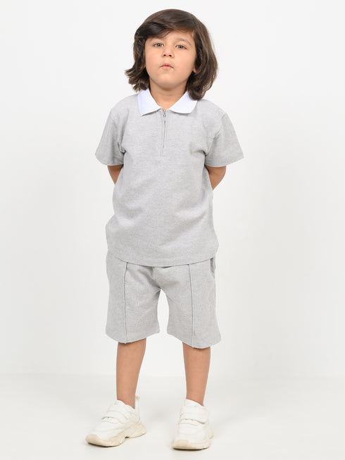 Classic Zip Polo Set (Heather Grey)