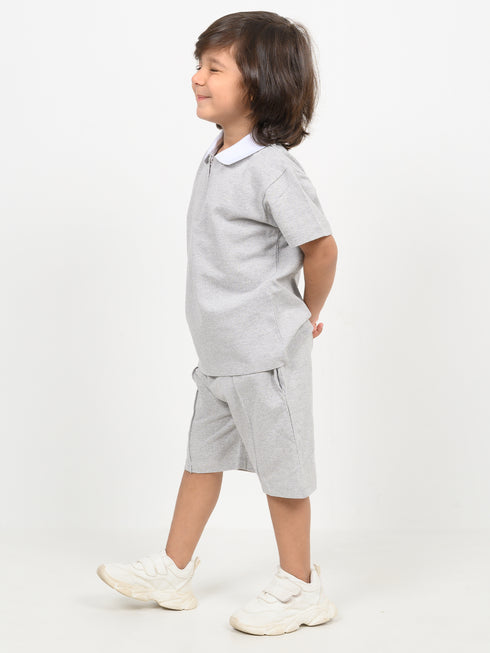 Classic Zip Polo Set (Heather Grey)