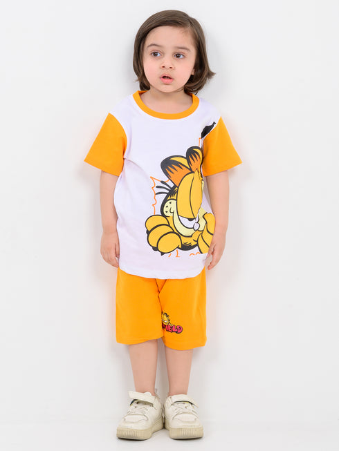 Garfield Glow Cotton Short Set (White & Orange)