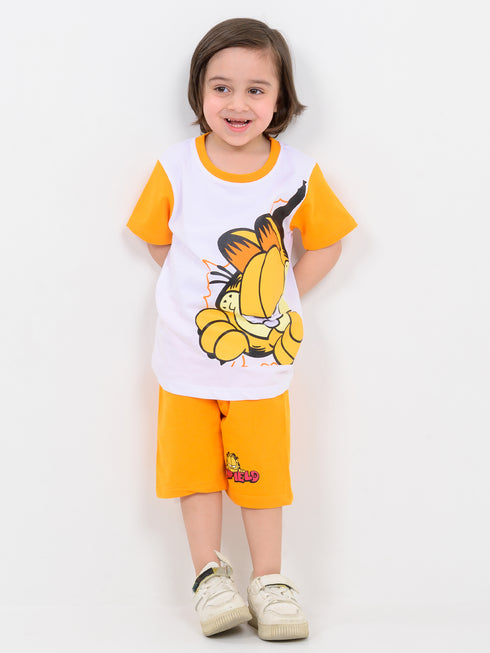 Garfield Glow Cotton Short Set (White & Orange)