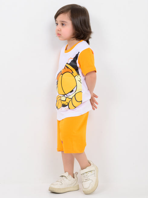 Garfield Glow Cotton Short Set (White & Orange)