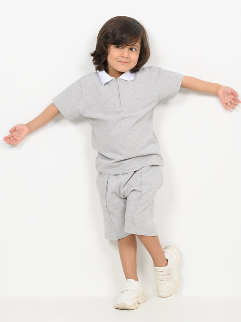 Classic Zip Polo Set (Heather Grey)