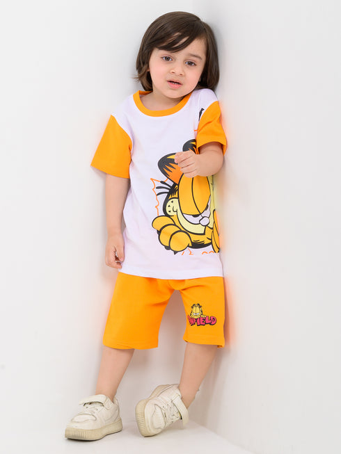 Garfield Glow Cotton Short Set (White & Orange)