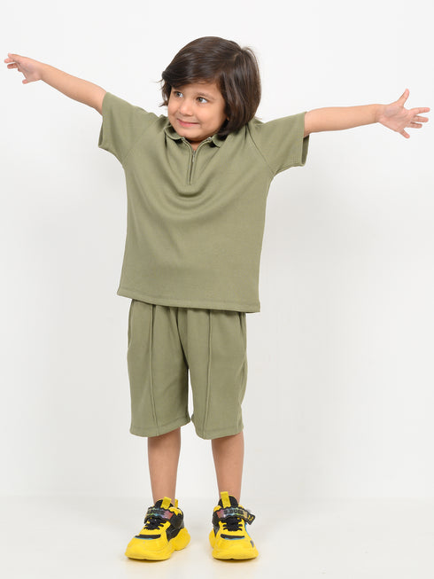 Classic Zip Polo Set (Olive Green)