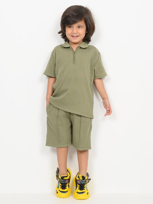 Classic Zip Polo Set (Olive Green)